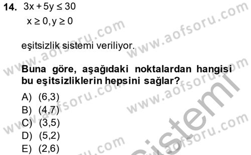 Matematik 2 Dersi 2013 - 2014 Yılı (Vize) Ara Sınav Soruları 14. Soru