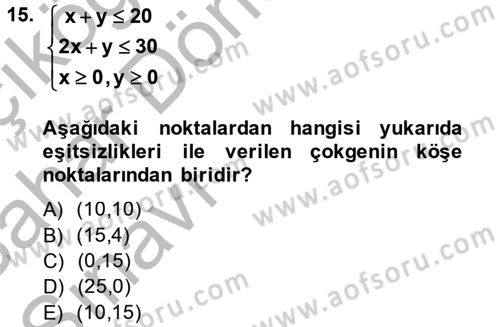 Matematik 2 Dersi 2013 - 2014 Yılı (Vize) Ara Sınav Soruları 15. Soru