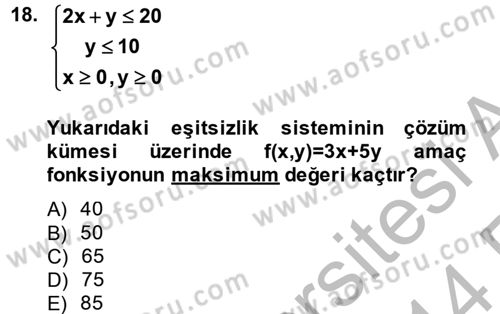 Matematik 2 Dersi 2013 - 2014 Yılı (Vize) Ara Sınav Soruları 18. Soru