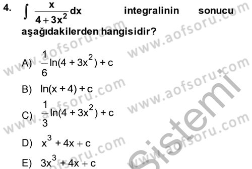 Matematik 2 Dersi 2013 - 2014 Yılı (Vize) Ara Sınav Soruları 4. Soru