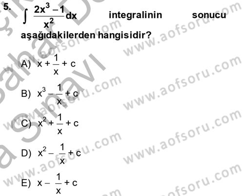 Matematik 2 Dersi 2013 - 2014 Yılı (Vize) Ara Sınav Soruları 5. Soru