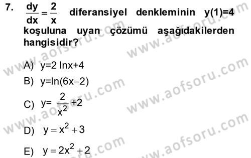 Matematik 2 Dersi 2013 - 2014 Yılı (Vize) Ara Sınav Soruları 7. Soru