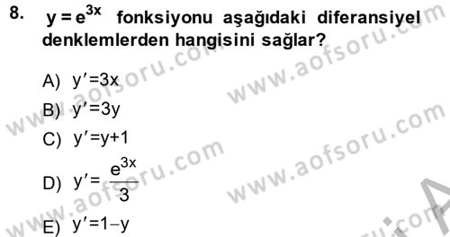 Matematik 2 Dersi 2013 - 2014 Yılı (Vize) Ara Sınav Soruları 8. Soru