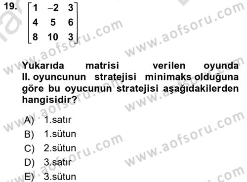 Matematik 2 Dersi 2015 - 2016 Yılı (Final) Dönem Sonu Sınav Soruları 19. Soru