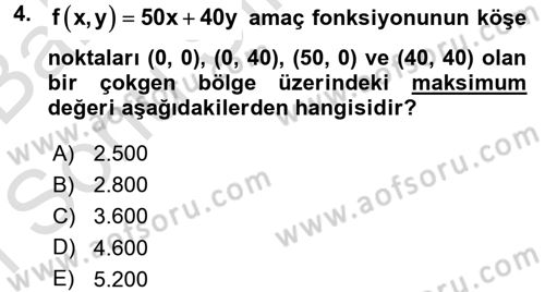 Matematik 2 Dersi 2015 - 2016 Yılı (Final) Dönem Sonu Sınavı 4. Soru