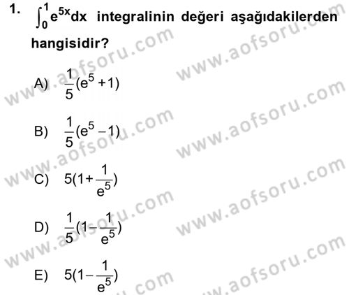Matematik 2 Dersi 2016 - 2017 Yılı (Final) Dönem Sonu Sınav Soruları 1. Soru