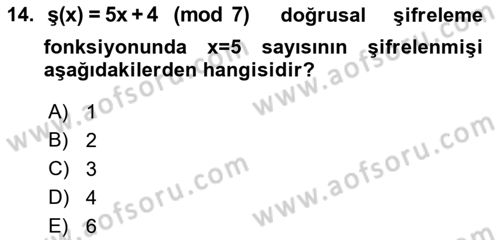 Matematik 2 Dersi 2018 - 2019 Yılı (Final) Dönem Sonu Sınavı 14. Soru