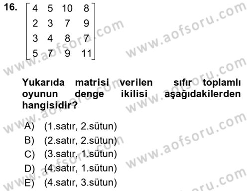 Matematik 2 Dersi 2018 - 2019 Yılı Yaz Okulu Sınav Soruları 16. Soru
