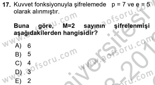 Matematik 2 Dersi 2018 - 2019 Yılı Yaz Okulu Sınav Soruları 17. Soru