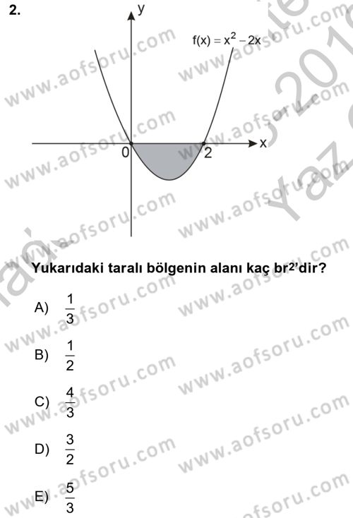 Matematik 2 Dersi 2018 - 2019 Yılı Yaz Okulu Sınav Soruları 2. Soru