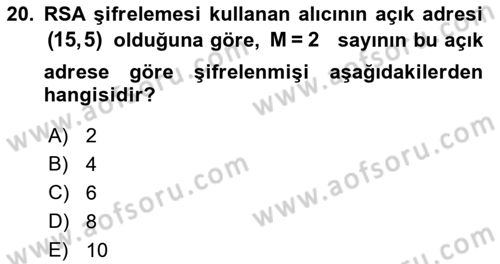 Matematik 2 Dersi 2018 - 2019 Yılı Yaz Okulu Sınav Soruları 20. Soru
