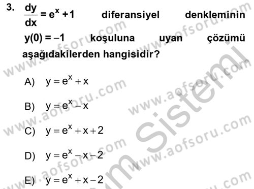 Matematik 2 Dersi 2018 - 2019 Yılı Yaz Okulu Sınav Soruları 3. Soru