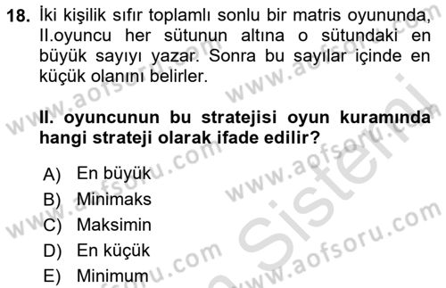Matematik 2 Dersi 2021 - 2022 Yılı (Final) Dönem Sonu Sınavı 18. Soru