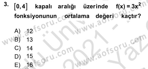 Matematik 2 Dersi 2021 - 2022 Yılı Yaz Okulu Sınavı 3. Soru