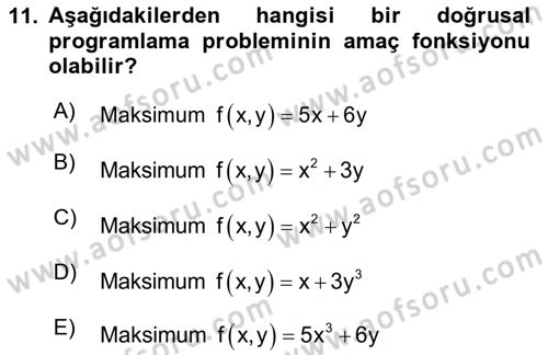 Matematik 2 Dersi 2023 - 2024 Yılı (Vize) Ara Sınav Soruları 11. Soru