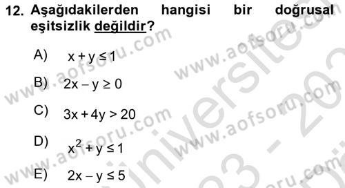 Matematik 2 Dersi 2023 - 2024 Yılı (Vize) Ara Sınav Soruları 12. Soru