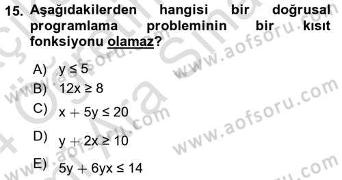 Matematik 2 Dersi 2023 - 2024 Yılı (Vize) Ara Sınav Soruları 15. Soru