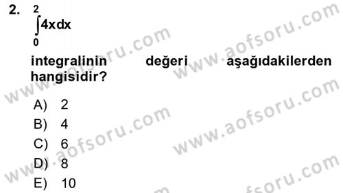 Matematik 2 Dersi 2023 - 2024 Yılı (Vize) Ara Sınav Soruları 2. Soru