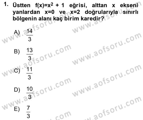 Matematik 2 Dersi 2024 - 2025 Yılı (Vize) Ara Sınav Soruları 1. Soru