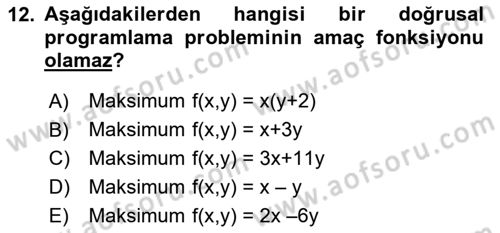 Matematik 2 Dersi 2024 - 2025 Yılı (Vize) Ara Sınav Soruları 12. Soru