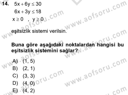 Matematik 2 Dersi 2024 - 2025 Yılı (Vize) Ara Sınav Soruları 14. Soru