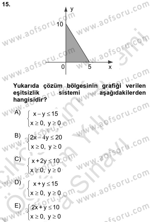 Matematik 2 Dersi 2024 - 2025 Yılı (Vize) Ara Sınav Soruları 15. Soru