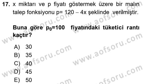 Matematik 2 Dersi 2024 - 2025 Yılı (Vize) Ara Sınav Soruları 17. Soru