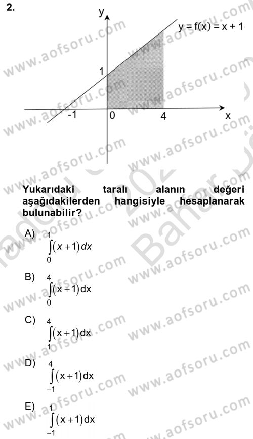 Matematik 2 Dersi 2024 - 2025 Yılı (Vize) Ara Sınav Soruları 2. Soru