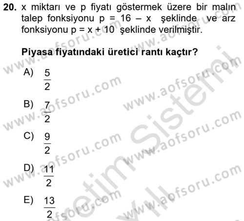 Matematik 2 Dersi 2024 - 2025 Yılı (Vize) Ara Sınav Soruları 20. Soru