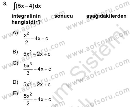Matematik 2 Dersi 2024 - 2025 Yılı (Vize) Ara Sınav Soruları 3. Soru