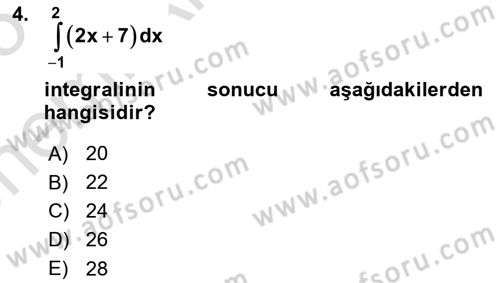 Matematik 2 Dersi 2024 - 2025 Yılı (Vize) Ara Sınav Soruları 4. Soru