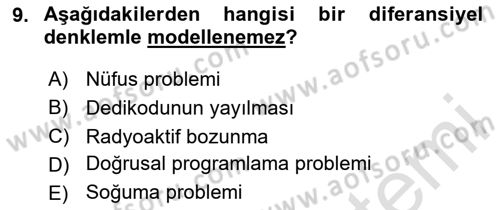Matematik 2 Dersi 2024 - 2025 Yılı (Vize) Ara Sınav Soruları 9. Soru