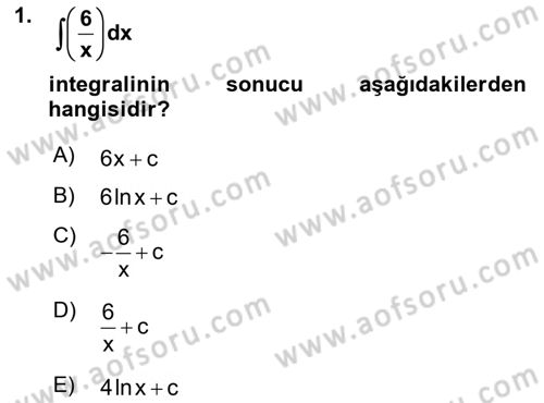 Matematik 2 Dersi 2024 - 2025 Yılı (Final) Dönem Sonu Sınav Soruları 1. Soru