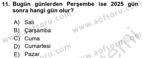 Matematik 2 Dersi 2024 - 2025 Yılı (Final) Dönem Sonu Sınav Soruları 11. Soru