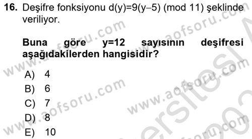 Matematik 2 Dersi 2024 - 2025 Yılı (Final) Dönem Sonu Sınav Soruları 16. Soru
