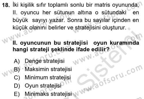 Matematik 2 Dersi 2024 - 2025 Yılı (Final) Dönem Sonu Sınav Soruları 18. Soru