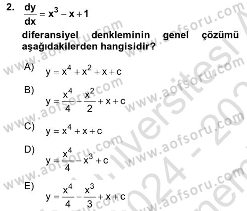 Matematik 2 Dersi 2024 - 2025 Yılı (Final) Dönem Sonu Sınav Soruları 2. Soru