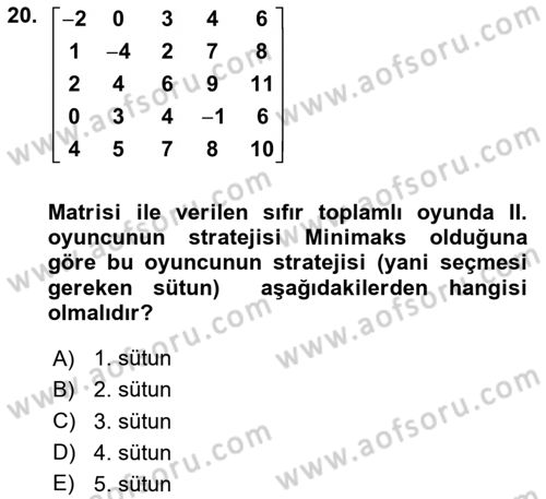 Matematik 2 Dersi 2024 - 2025 Yılı (Final) Dönem Sonu Sınav Soruları 20. Soru
