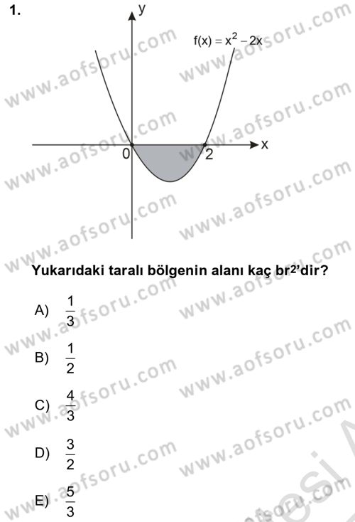 Matematik 2 Dersi 2024 - 2025 Yılı Yaz Okulu Sınav Soruları 1. Soru
