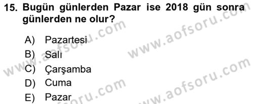 Matematik 2 Dersi 2024 - 2025 Yılı Yaz Okulu Sınav Soruları 15. Soru