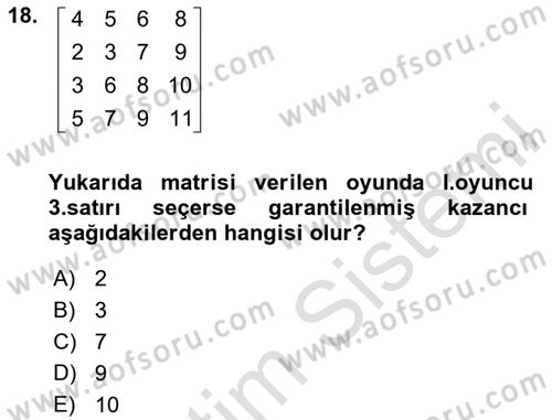 Matematik 2 Dersi 2024 - 2025 Yılı Yaz Okulu Sınav Soruları 18. Soru
