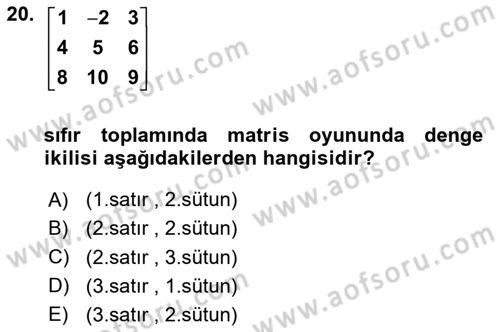 Matematik 2 Dersi 2024 - 2025 Yılı Yaz Okulu Sınav Soruları 20. Soru