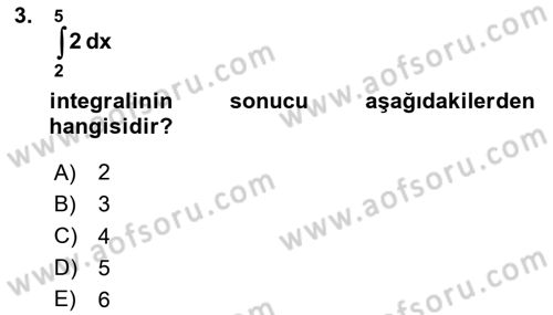 Matematik 2 Dersi 2024 - 2025 Yılı Yaz Okulu Sınav Soruları 3. Soru