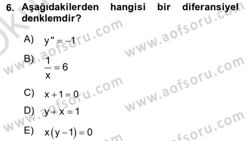 Matematik 2 Dersi 2024 - 2025 Yılı Yaz Okulu Sınav Soruları 6. Soru