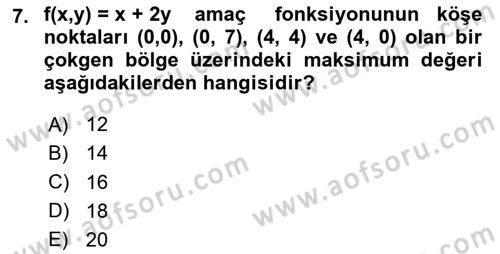 Matematik 2 Dersi 2024 - 2025 Yılı Yaz Okulu Sınav Soruları 7. Soru