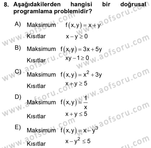 Matematik 2 Dersi 2024 - 2025 Yılı Yaz Okulu Sınav Soruları 8. Soru