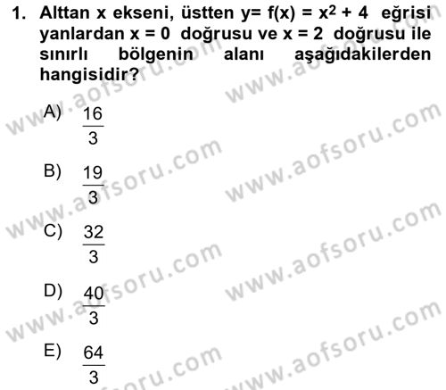 Matematik 2 Dersi 2025 - 2026 Yılı (Vize) Ara Sınav Soruları 1. Soru