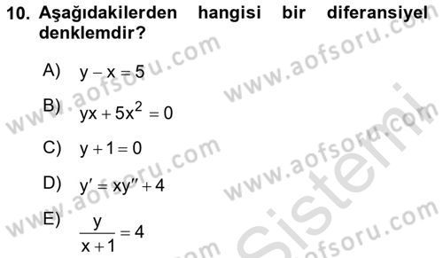Matematik 2 Dersi 2025 - 2026 Yılı (Vize) Ara Sınav Soruları 10. Soru