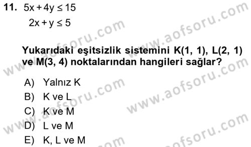 Matematik 2 Dersi 2025 - 2026 Yılı (Vize) Ara Sınav Soruları 11. Soru