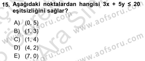 Matematik 2 Dersi 2025 - 2026 Yılı (Vize) Ara Sınav Soruları 15. Soru